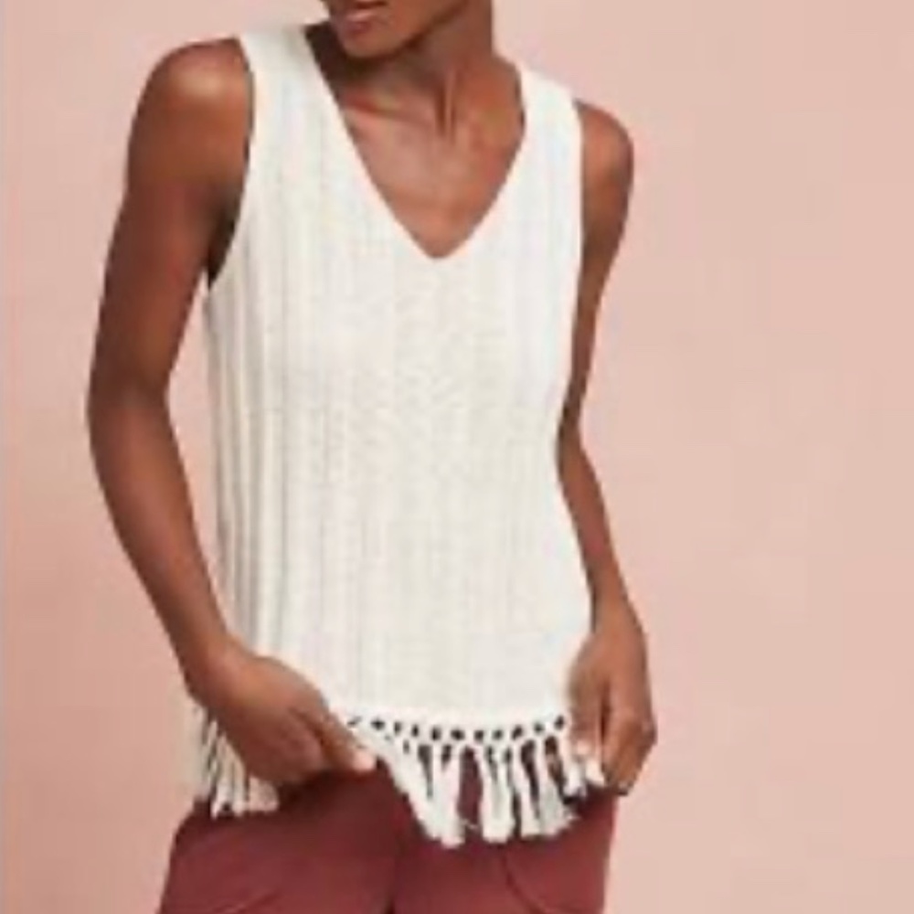 Anthropologie eri + all Cream Knit Tank with Tassels